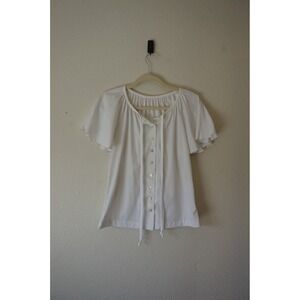 Mardi Modes Vintage Flutter Sleeve Blouse boho Cottagecore Coquette White Small